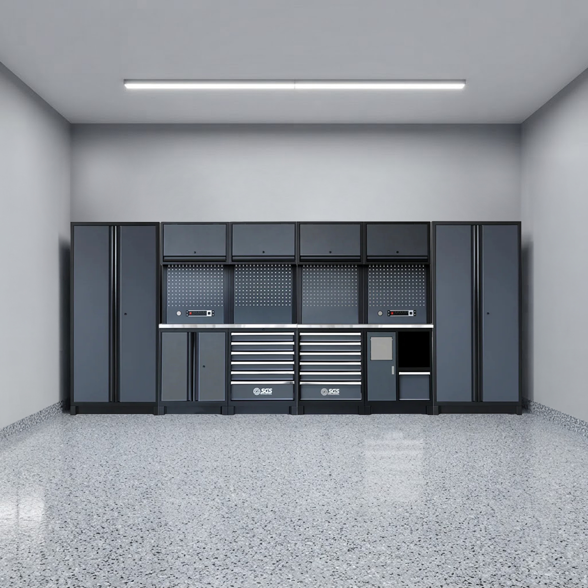 SGS Pro Heavy Duty Garage Storage System | Powerstrip | Bin Unit | Cabinet | Dual Tall Double Cabinets